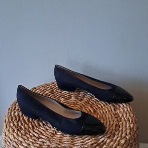 Bruno Magli Womens Woven Black Fabric/Black Patent Leather Cap Toe Flats 9.5